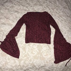 Red Long Sleeve Crop-Top